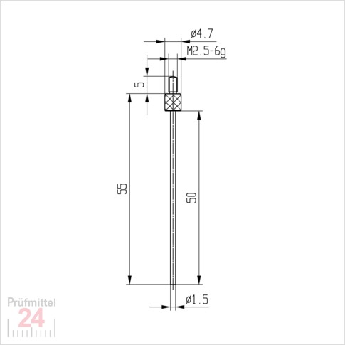 Messeinsatz für Messuhr Ø 1,5 mm Typ: 105L
Stahl rostfrei  573/14-L50
Stiftlänge: 50 mm