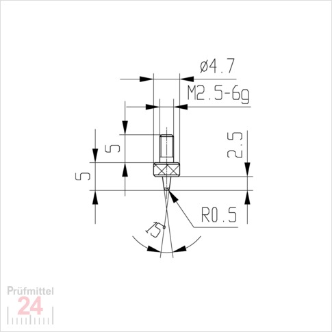 Messeinsatz für Messuhr R 0,5 mm Typ: 106L
Stahl rostfrei  573/15-5
Konuslänge: 5 mm