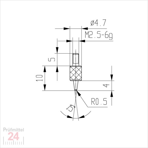 Messeinsatz für Messuhr R 0,5 mm Typ: 106L
Stahl rostfrei  573/15-10
Konuslänge: 10 mm