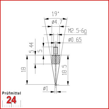 Messeinsatz für Messuhr Ø 1 mm Typ: 108R
Rubinbestückt  573/42 R 1
Rubinkugel D = 1 mm