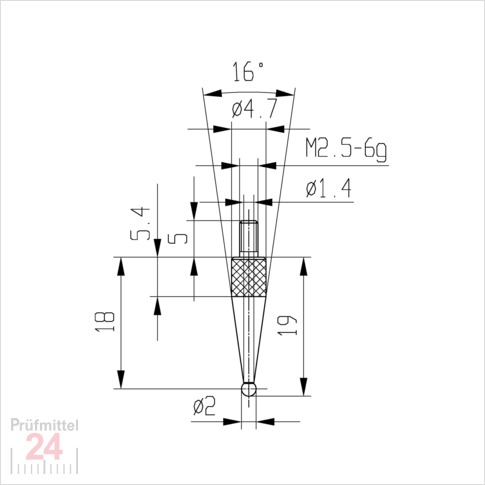 Messeinsatz für Messuhr Ø 2 mm Typ: 108R
Rubinbestückt  573/42 R 2
Rubinkugel D = 2 mm