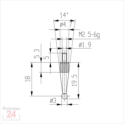 Messeinsatz für Messuhr Ø 3 mm Typ: 108R
Rubinbestückt  573/42 R 3
Rubinkugel D = 3 mm