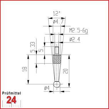 Messeinsatz für Messuhr Ø 4 mm Typ: 108R
Rubinbestückt  573/42 R 4
Rubinkugel D = 4 mm
