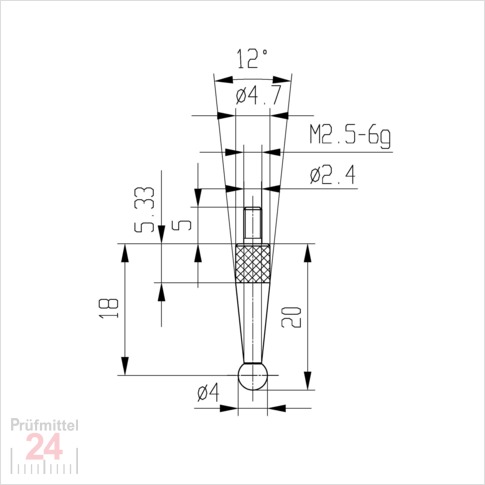 Messeinsatz für Messuhr Ø 4 mm Typ: 108R
Rubinbestückt  573/42 R 4
Rubinkugel D = 4 mm