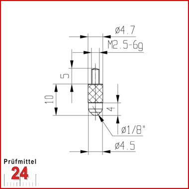 Messeinsatz für Messuhr Ø 4,5 mm Typ: 109L
Stahl rostfrei  573/17-L10
Länge: 10 mm