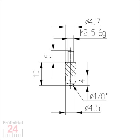 Messeinsatz für Messuhr Ø 4,5 mm Typ: 109L
Stahl rostfrei  573/17-L10
Länge: 10 mm