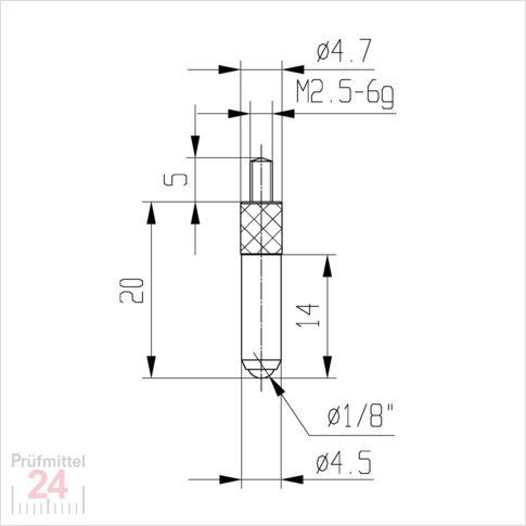 Messeinsatz für Messuhr Ø 4,5 mm Typ: 109L
Stahl rostfrei  573/17-L20
Länge: 20 mm