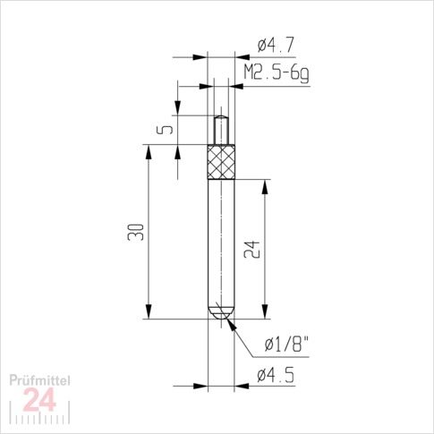 Messeinsatz für Messuhr Ø 4,5 mm Typ: 109L
Stahl rostfrei  573/17-L30
Länge: 30 mm