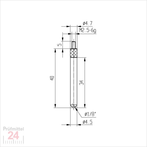 Messeinsatz für Messuhr Ø 4,5 mm Typ: 109L
Stahl rostfrei  573/17-L40
Länge: 40 mm