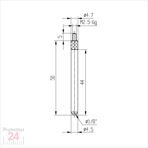 Messeinsatz für Messuhr Ø 4,5 mm Typ: 109L
Stahl rostfrei  573/17-L50
Länge: 50 mm