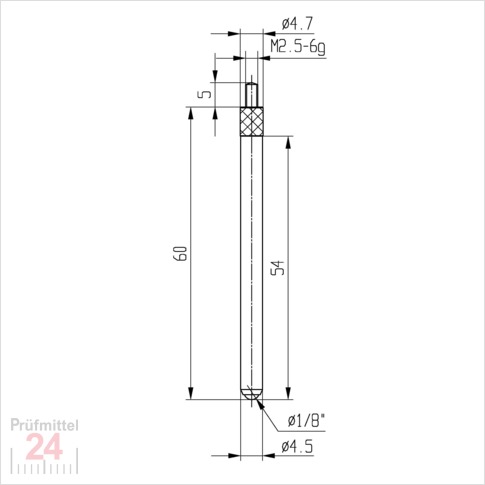 Messeinsatz für Messuhr Ø 4,5 mm Typ: 109L
Stahl rostfrei  573/17-L60
Länge: 60 mm