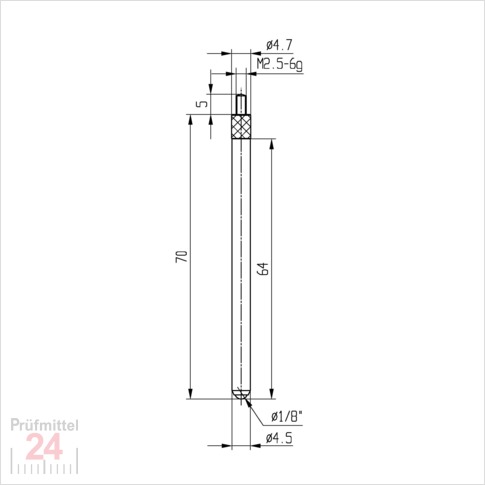 Messeinsatz für Messuhr Ø 4,5 mm Typ: 109L
Stahl rostfrei  573/17-L70
Länge: 70 mm