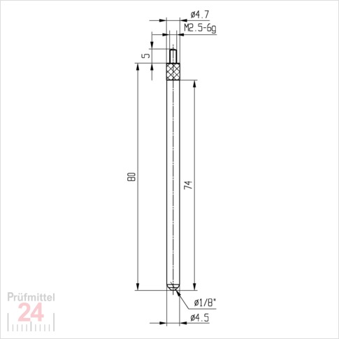 Messeinsatz für Messuhr Ø 4,5 mm Typ: 109L
Stahl rostfrei  573/17-L80
Länge: 80 mm