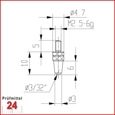 Messeinsatz für Messuhr Ø 3,0 mm Typ: 112
Hartmetallbestückt  573/21 H
kugglig, für Tiefenmessgeräte