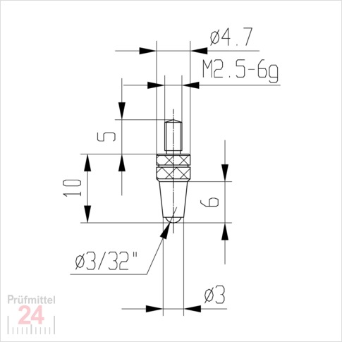 Messeinsatz für Messuhr Ø 3,0 mm Typ: 112
Hartmetallbestückt  573/21 H
kugglig, für Tiefenmessgeräte