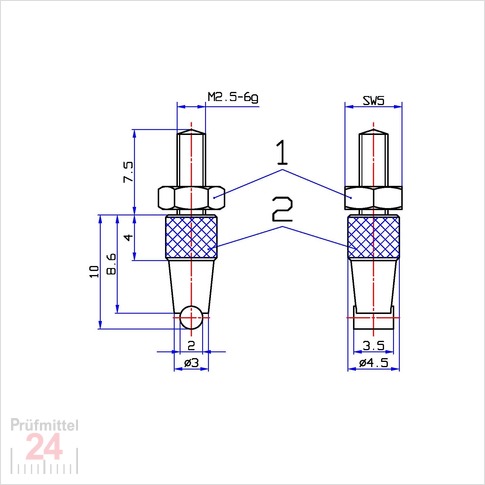 Messeinsatz für Messuhr Zylinder Ø 3,0 mm Typ: 115
Hartmetallbestückt  573/24 HE
horiz. Zylinder, Einstellmutter