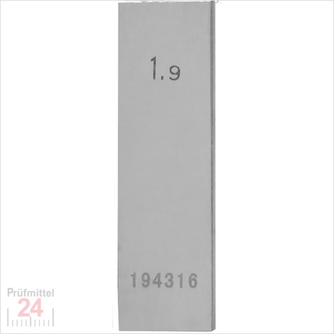 Einzel Endmaß Stahl 1,9 mm
DIN EN ISO 3650 mit Toleranzklasse: 0