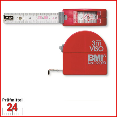 BMI Taschenbandmaß 405 VISO, Länge 3 m, mm-Teilung 
Bandbreite: 16 mm, weiß lackiertes Band , Gehäuse rot
Massband 405341
