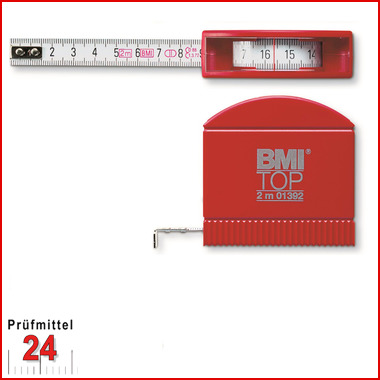 BMI Taschenbandmaß 407 TOP, Länge 2 m, mm-Teilung 
Bandbreite: 13 mm, weiß lackiertes Band , Gehäuse rot
Massband 407241