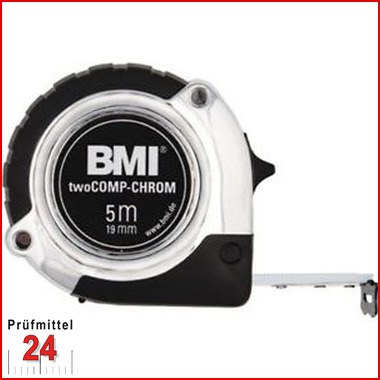 BMI Taschenbandmaß 475 chrom, Länge 5 m, mm-Teilung 
Bandbreite: 19 mm, weiß lackiertes Band , Gehäuse Silber/Schwarz
Massband 475541