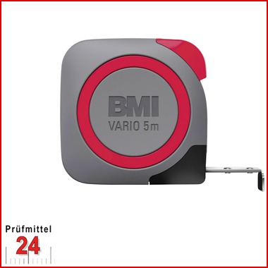 BMI Taschenbandmaß 411 VARIO EG I, Länge 8 m
Bandbreite: 19 mm, weiß lackiertes Band, 
Gehäuse schwarz/rot, Massband 4118418