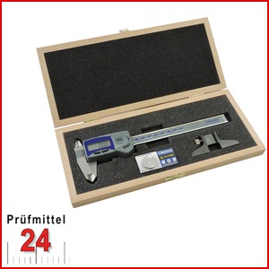 SET 2-tlg TESA Messschieber TESA-Cal IP67 Digital
- TESA-Cal IP67 Digitall Messschieber 150 mm
- Tiefenmessbrücke 75 x 6,5 mm
inkl. Holzetui