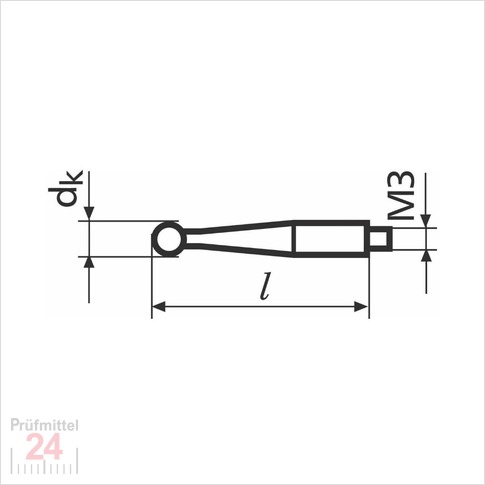 Mahr K1/24  - Kugeltaster, dk = 1,0 mm, l = 24 mm, Hartmetall  
Halter Gk/8 
3022002 - M3 