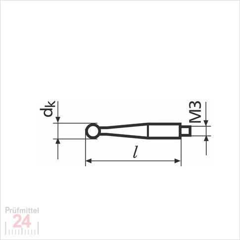 Mahr K3/24  - Kugeltaster, dk = 3,0 mm, l = 24 mm, Hartmetall  
Halter Gk/8 
3022000 - M3 