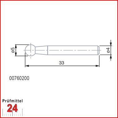 Messeinsatz mit Hartmetallkugel Ø 5 mm, Aufnahmeschaft Ø 4 mm
(zu verwenden mit dem radialen Messeinsatzhalter Nr. 00760198)