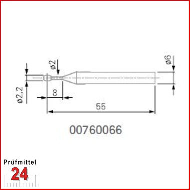 Tonnenförmiger Messeinsatz Ø 2,2 mm - 00760066
Halter Ø 6 mm, Hartmetallmessflächen