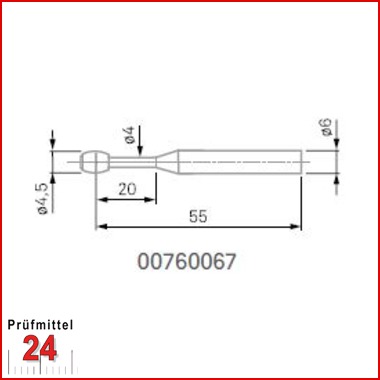 Tonnenförmiger Messeinsatz Ø 4,5 mm - 00760067
Halter Ø 6 mm, Hartmetallmessflächen