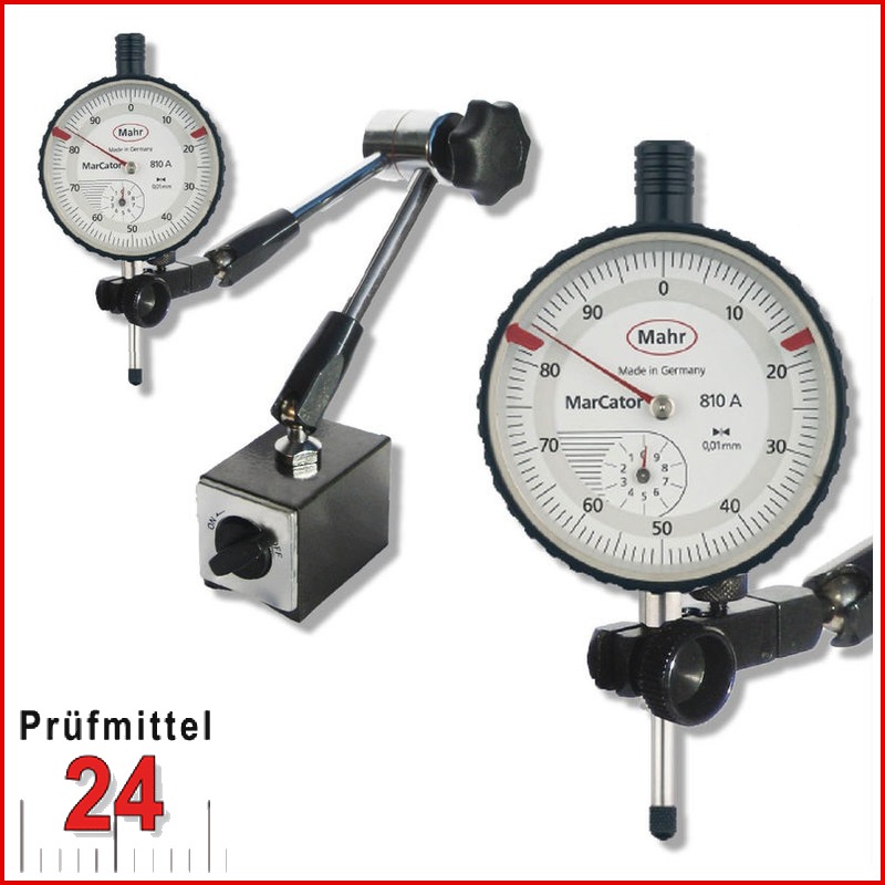 HG Hydraulisches Magnet-Messstativ (mit Fuß) mit mechanischer Feineinstellung am Uhrenhalter, Ausladung: 550 mm